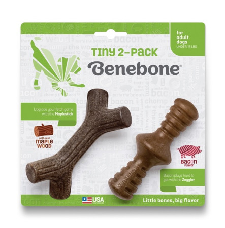 Benebone Tiny-2 Pack Maplestick+Zaggler Bacon Набір з двох жувальних іграшок для собак зі смаком бекону M+Z